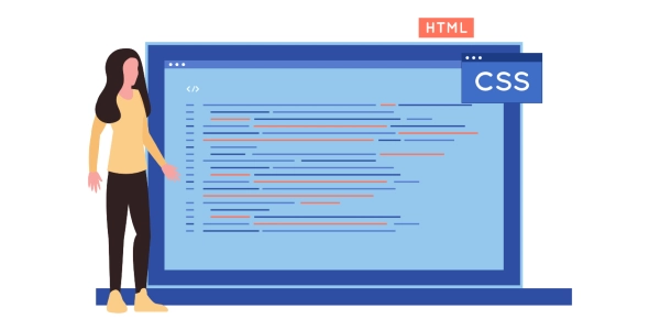 Girl coding css on laptop
