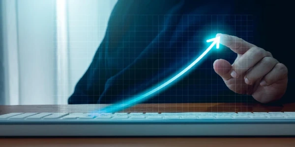 Investment roi concepts increasing curve arrow of business performance progress on net grid pattern draws by businessman