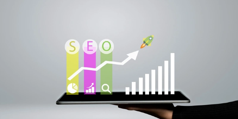 Seo search engine optimization concept with growth graph and icons